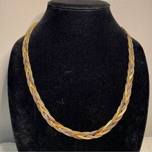 Korea Vintage Tri-Tone Gold and Silver Braided Necklace EUC 22in
